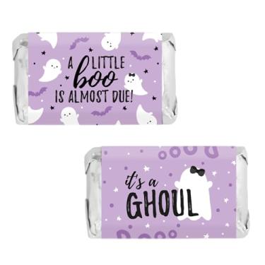 Imagem de Distinctivs Purple A Little Boo is Almost Due Girl Baby Tea Favors Mini Candy Bar Wrappers para chá de bebê de Halloween, 42 unidades