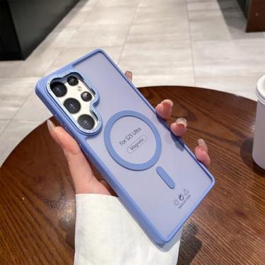 Imagem de MVVKKY Capa traseira rígida de PC transparente e à prova de choque para S25 Ultra com carregamento sem fio magnético (para S25 Ultra/Far Peak Blue)