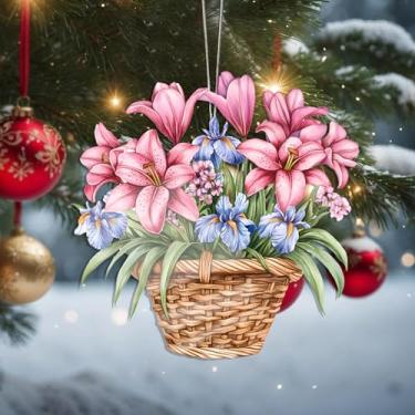 Imagem de Enfeites de Natal para pendurar, decoração de férias, decoração de flores acrílicas, decoração de interiores de carro, enfeite de árvore de Natal, artesanato para pendurar, colecionáveis, para