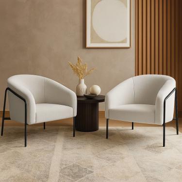 Imagem de Poltrona Sala Industrial Alta Preto Kit 2 Stella Bouclê D03 - D'rossi Cor Cinza