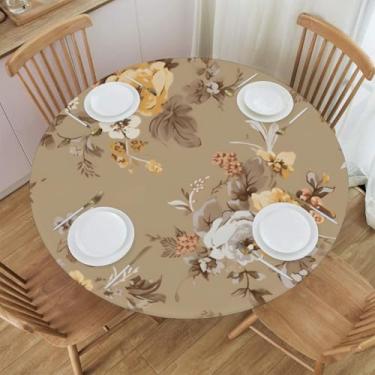 Imagem de WNRRNW Toalha de mesa redonda rústica vintage floral, toalha de mesa lavável e limpa para jantar, piquenique, festas, serve para mesas redondas de até 102 a 111 cm de diâmetro