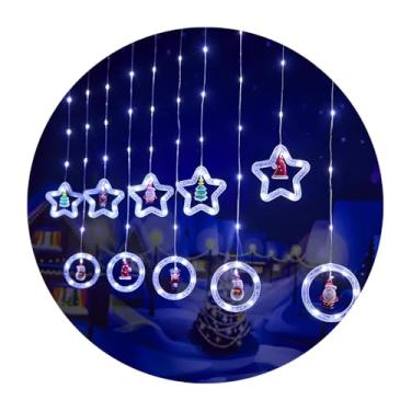 Imagem de Luminária LED Estilo Cortina Natalina, 3 Metros, Branco, Bivolt, com Miniaturas Decorativas de Papai Noel, Árvore e Bonec de Neve