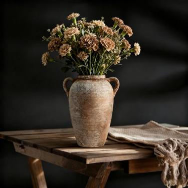 Imagem de Vaso de flores de cerâmica com alças para decoração de casa - vasos de mesa rústicos para casa de fazenda de 22,88 cm, decoração de sala de estar, cerâmica vintage decorativa para cozinha, prateleira