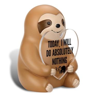 Imagem de Ideia de presente relaxante para colegas de trabalho, amigas, irmãs, momentos de autocuidado, estatueta engraçada de preguiça "Today I Will Do Absolutely Nothing" decoração de mesa de resina