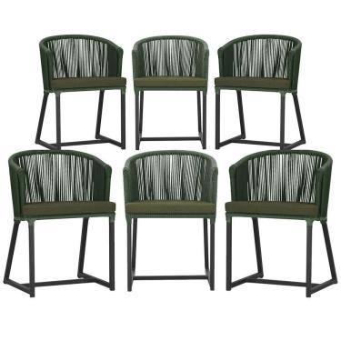 Imagem de 6 Cadeiras De Jantar área Noronha Preta E13 Trama  Verde