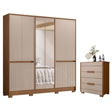 Imagem de Guarda Roupa Casal Alasca E Cômoda Dhara Carvalho Fendi - Moval