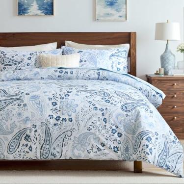 Imagem de Bedorm Conjunto de edredom Queen Paisley 100% algodão, estampa floral, estampa floral, boêmio, chique, extramacio, vintage, estética