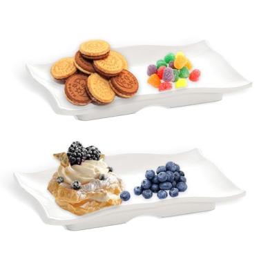 Imagem de Milnnie Pacote com 2 pratos de lanche criativos de plástico curvilíneo de 15 x 10 cm – Bandejas modernas de aperitivo de porcelana sintética para bar, restaurante ou casa – leves, duráveis e elegantes