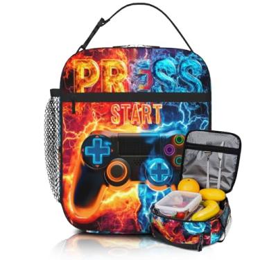 Imagem de TREKTOTS Lancheira isolada para jogadores, design de controle de jogo Ice vs Fire Lancheira espaçosa, bolsa de refeição leve com bolso lateral, equipamento geek legal para trabalho, convenções