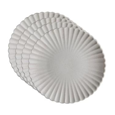 Imagem de Goodies Pratos de jantar de flores clássicas brancas (conjunto de 4), cerâmica artesanal, esmaltado, seguro para lava-louças, seguro para micro-ondas, design de aro em forma de pétala, durável