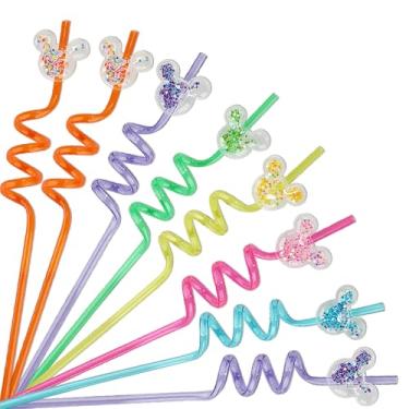 Imagem de 30 canudos de orelha de rato com glitter, lembrancinhas de festa com 2 peças de escova de limpeza, canudos de plástico reutilizáveis para decoração de festa de aniversário de meninos e meninas