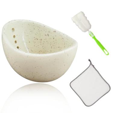 Imagem de YOSMAKIY 1 descascador de ervas, tigela de ervas de cerâmica, vem com um pano de limpeza e uma escova de limpeza. Adequado para descascar ervas folhosas.