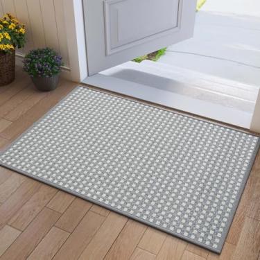 Imagem de QiCaiJia Tapete de porta frontal 61 cm x 89 cm, absorvente e lamacento, resistente à sujeira, lavável, antiderrapante, discreto, tapete para porta de entrada, cinza