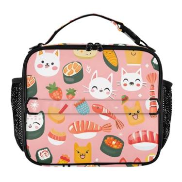 Imagem de Lancheira isolada, lancheira térmica para mulheres, homens, gatos, sushi, japonês, reutilizável, portátil, com alça de ombro
