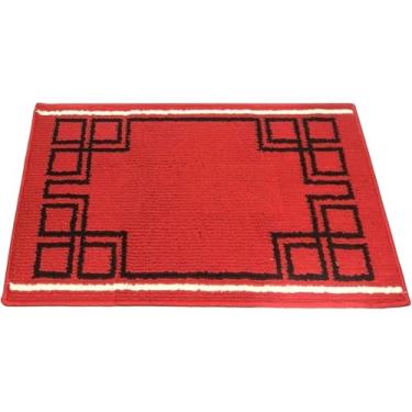 Imagem de Tapete de entrada antiderrapante com padrão de moldura linear, cozinha doméstica, tapete confortável, 2 tons de cor 43 x 71 cm (vermelho)