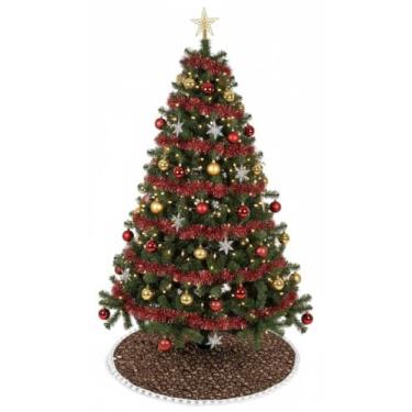 Imagem de Saia de árvore de Natal de veludo de luxo com estampa dourada – Base decorativa de pelúcia para árvores natalinas elegante decoração de Natal dourada da Indian Consigners (marrom, 23 polegadas (59 cm