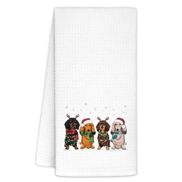 Imagem de Yhtrg Toalhas de cozinha de Natal Dachshund 40 x 61 cm, presentes para amantes de dachshund, toalhas de mão engraçadas de cachorro Weiner para decoração de banheiro, salsicha cachorro prato de inverno
