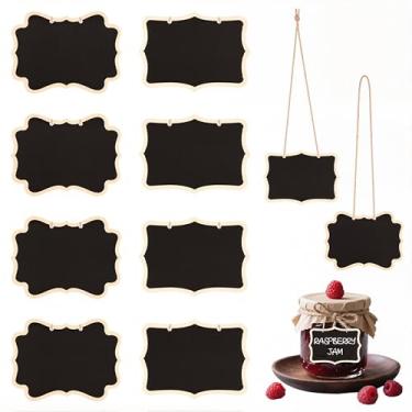 Imagem de Mini placas de madeira para quadro-negro, 10 peças, etiqueta de comida/cartão de nome para mesa de casamento, placa de giz pequena para pendurar apagável, etiquetas de alimentos de dupla face para