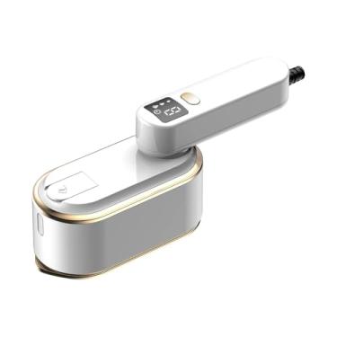 Imagem de KiBcsLic Ferro a vapor portátil para viagem, ideal para passar roupas e camisas. Mini ferro elétrico a vapor com visor digital e reservatório de 150ml, Branco