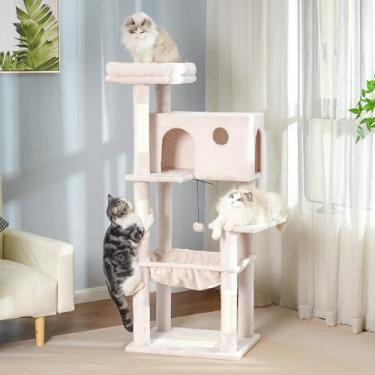 Imagem de Pawfessor Árvore para gatos de 137 cm com rede grande, torre para gatos adultos de 53 x 43 cm com postes para arranhar com cama superior grande, almofada para arranhadores, casa de condomínio espaçosa