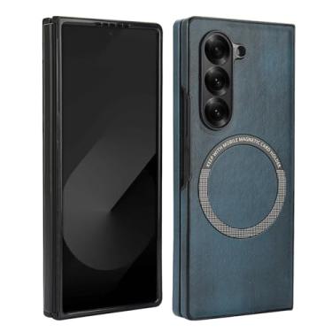 Imagem de XKchatpt Capa magnética para Samsung Galaxy Z Fold 7 compatível com carregamento sem fio, capa rígida fina à prova de choque de couro PU para Samsung Galaxy Z Fold 7 (azul)