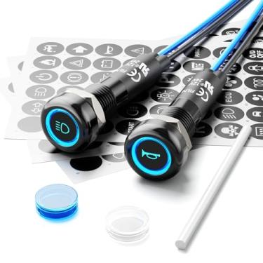 Imagem de FILN Luzes LED de 8 mm 12-24 V para carro, pequenas luzes LED para interior de carro, lâmpada de sinalização à prova d'água, painel de piloto, luz direcional, caminhão, barco com fio (azul, 2 peças)