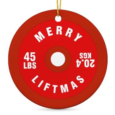 Imagem de Enfeites de Natal com barra vermelha, presentes engraçados para levantadores de peso, academia, ratos, fisiculturistas, presentes de halterofilismo, enfeite de pendurar de cerâmica para decoração de