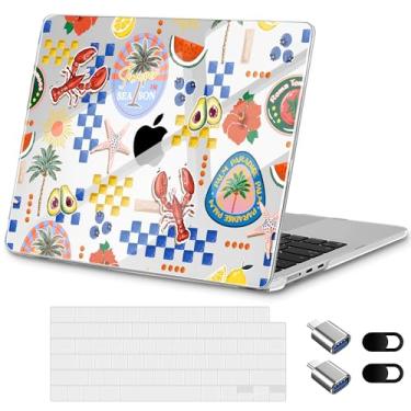 Imagem de Loyrina Capa para MacBook Air de 15 polegadas 2025 M4 2024 M3 Chip – Design floral leve e moderno, capa transparente para laptop, com capa de teclado TPU e adaptadores OTG, frutas