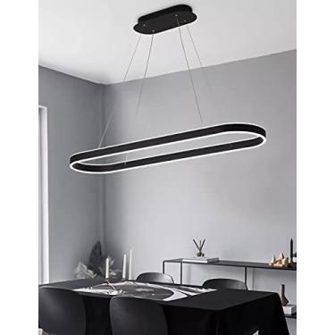 Imagem de Lustre pendente oval LED regulável, moderno, para mesa de jantar, escritório, com controle remoto, altura ajustável, sem reflexos, para ambientes como sala de estar, cozinha e escritório (pr