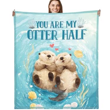 Imagem de Cobertor para presentes de lontra, lindo design de amor de casal de lontra, cobertor de flanela macio e aconchegante, presente romântico para casais, aniversário de namorados (127 cm x 152 cm)