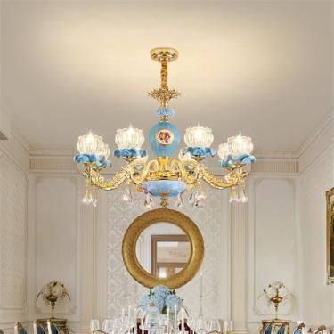 Imagem de Lustre de cristal de luxo europeu com LED, estilo americano, para sala de estar, restaurante, quarto, casa de campo, hotel, loja de roupas, salão de beleza, café (8 lâmpadas).