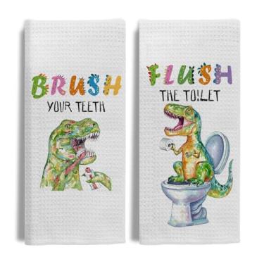 Imagem de Evcprz Dinossauros engraçados toalhas de mão de banheiro infantis, presentes de dinossauros para crianças pequenas, adolescentes, escovar os dentes lavar o vaso sanitário toalhas de mão decorativas