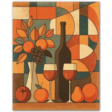 Imagem de ZUKIY Arte de parede de pôster abstrato de vinho geometria rústica Stilllife 20 x 25 sem moldura - Decoração moderna de sala de jantar e cozinha para casa ou bar - Impressão de arte geométrica