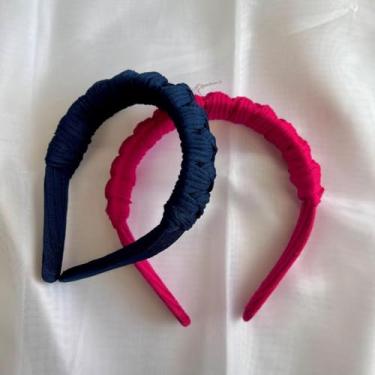 Imagem de Tiara de Cabelo Trançada Colorida | Kit com 2 Unidades | Acessório Feminino para Cabelo(17- Rosa Escuro e Azul Marinho)