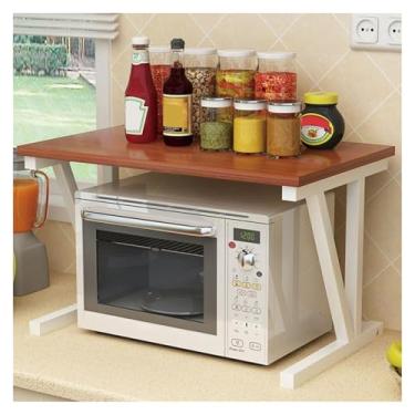 Imagem de GLETSF Prateleira de 2 níveis para secar louça, micro-ondas, forno, tempero, cozinha, resistente, micro-ondas, torradeira, organizador de bancada, racks, moldura branca - teca