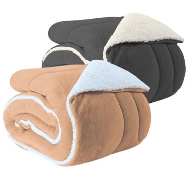 Imagem de Kit 2 Coberdrom Casal Manta Edredom Queen Pele de Carneiro,240x220cm, Sherpa Macio (APRICOT E CINZA)