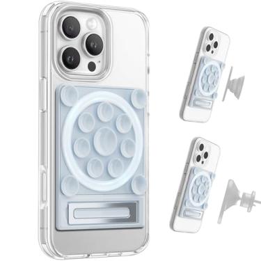 Imagem de Capa de telefone de sucção de silicone adesivo com suporte adesivo com Mag-Back para suportes MagSafe de carro/parede, suporte magnético forte para geladeira, equipamentos de academia, chuveiro