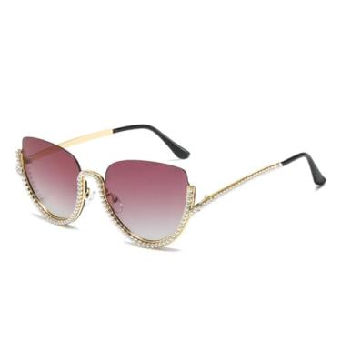 Imagem de Óculos de sol femininos da moda, armação média, com diamantes incrustados, óculos estilosos para festa, UV400 (vermelho dourado)