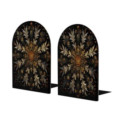 Imagem de Suporte de livros decorativo de madeira étnico grande flor mandala antiderrapante resistente terminais de livros para escritório mesa de escritório casa biblioteca escola estudo decoração divisórias