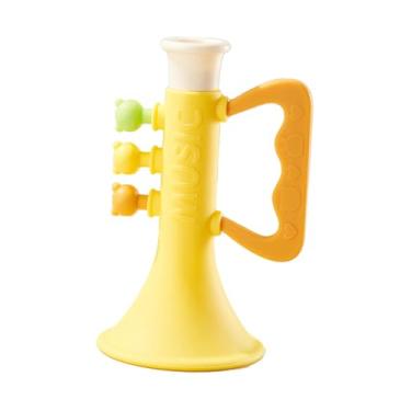 Imagem de Milageto Brinquedo de de trompete, brinquedo musical com som claro, soprador de lembrancinhas para festa, cabo ergonômico, trompete de silicone para, Amarelo