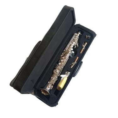 Imagem de Instrumento de saxofone amante da música saxofone profissional saxofone soprano bb latão laqueado e chaves palhetas pescoço com estojo (preto)