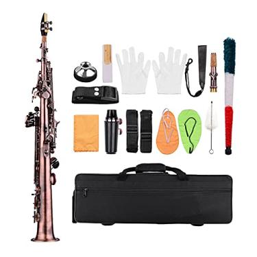 Imagem de Padrão de escultura profissional de bronze carmesim reto saxofone soprano saxofone soprano instrumento de sopro madeira com estojo de saxofone estudante