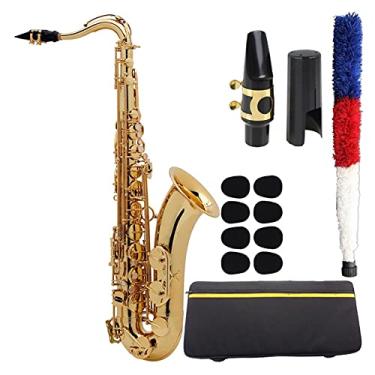 Imagem de Saxofone profissional saxofone tenor saxofone dourado laca B plana saxofone tenor com estojo bocal palheta pescoço latão kit para iniciantes