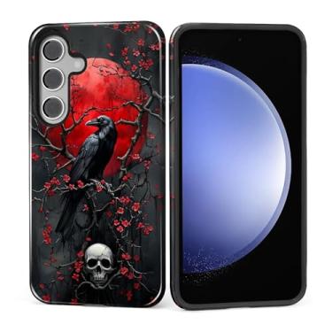 Imagem de MQJCYB Capa para Samsung Galaxy S24 FE, híbrida, resistente, 2 em 1, de corpo inteiro, resistente, à prova de choque, capa brilhante para Samsung Galaxy S24 FE esqueleto de corvo vermelho e preto