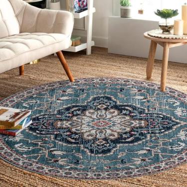 Imagem de Alfombra Redonda Easy-Going 152 cm Antideslizante Lavable en Azul Teal