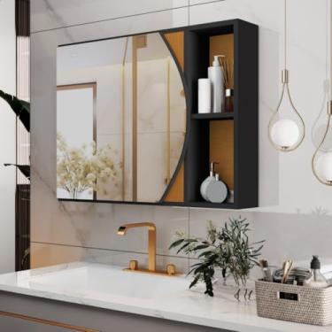 Imagem de Armário De Banheiro Com Espelho E Prateleira Moderno(Preto Flex)