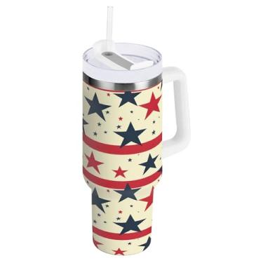 Imagem de xigua Copo American Star Flag de 850 g com tampa e canudo, aço inoxidável de vácuo duplo isolado garrafa de água esportiva suporte para copo de café de viagem à prova de vazamento para bebida gelada