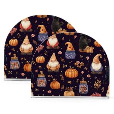Imagem de ATTX Pacote com 2 porta-guardanapos de acrílico de Halloween com design de potes de doces de gnomos fofos - organizador de mesa decorativo para cozinha, restaurante, decoração de férias de casa #384