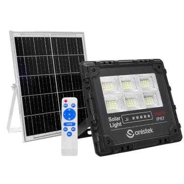 Imagem de Luminária Externa com Painel Solar Refletor de Parede com Controle Bateria Longa Duração Recarregável Luz LED Branco Frio 6500K (200W)
