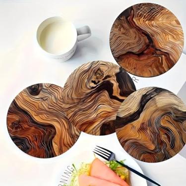 Imagem de 5 peças de porta-copos de grão de madeira, almofadas antiderrapantes para bar, cozinha, sala de jantar, presentes exclusivos de inauguração de casa para decoração de casa (AB-057)